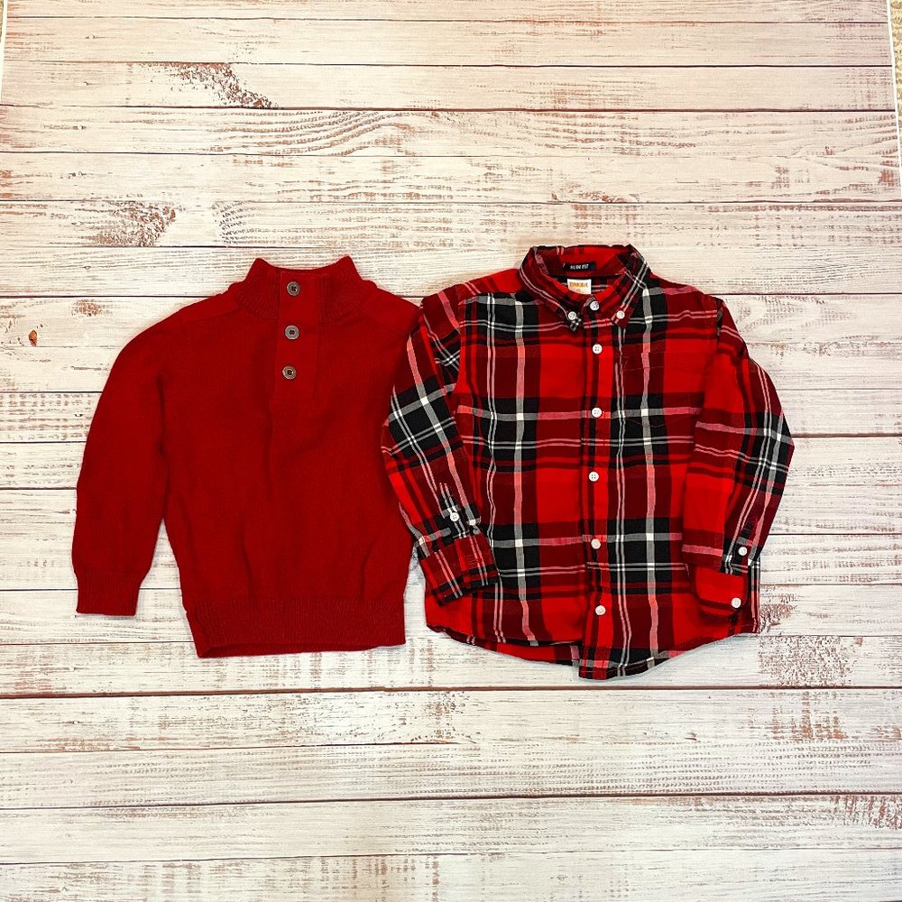 Boys Turtleneck Sweater and Holiday Plaid Button Up Shirt Set - Picture 1 of 8